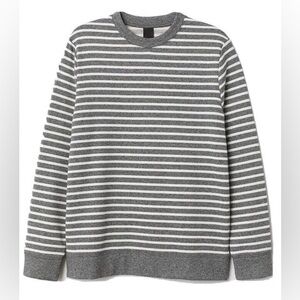 H&M Men's Gray and White Striped Crewneck Sweatshirt, size large
